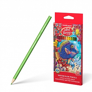 Акварельные карандаши шестигранные ArtBerry 12 цветов с кисточкой (Erich Krause, 32485)